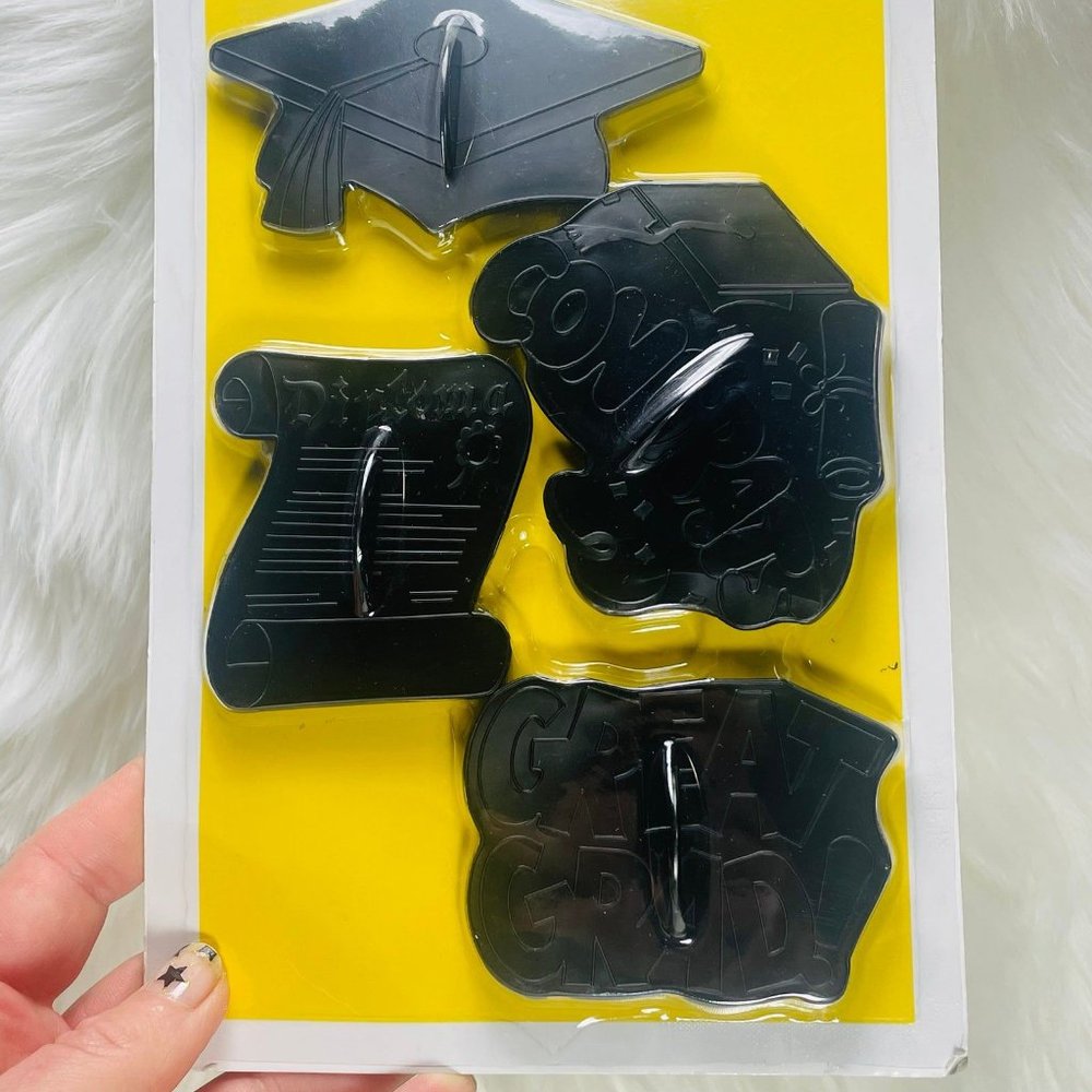Vintage Wilton Graduation Cookie Imprint Cutter Set of 4 New on Card 1995